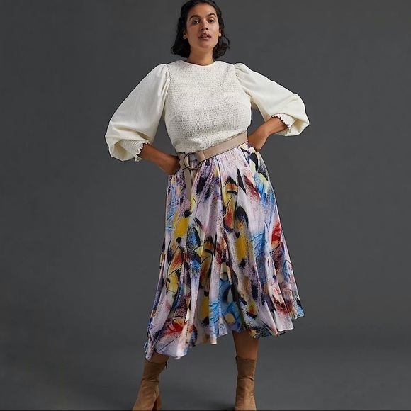 NWT Anthropologie Colorful Abstract A-Line Midi Skirt Size 2 - Picture 5 of 16
